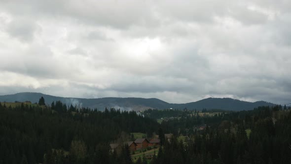 Carpathian Mountains with peaks, time lapse. Cloudy sky.
