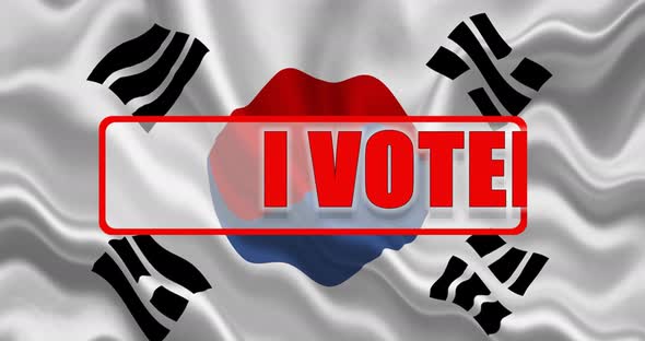 I voted South Korea text and flag wave animation. voting paper, Presidential Election Day