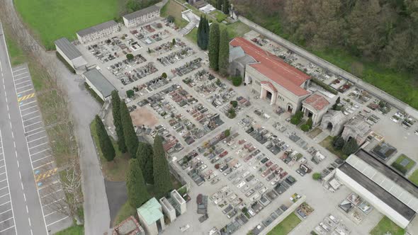 Cemetery Aerial View Cloudy Winter