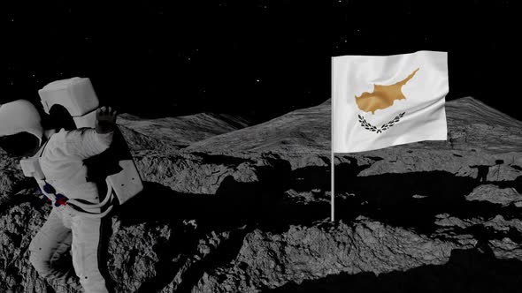 Astronaut Planting Cyprus Flag on the Moon