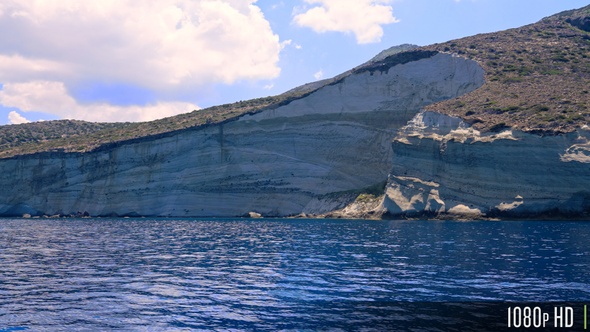 Dramatic cliffs from the ocean at the coastline of Kleftiko, Milos, Greece