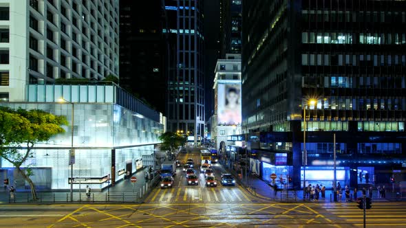 Busy Traffic Across the Main Road at Rush hour Hong Kong