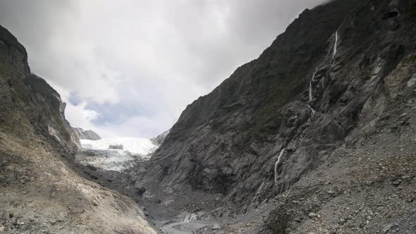 Timelapse waterfall cascade at Franz Josef Glacier.