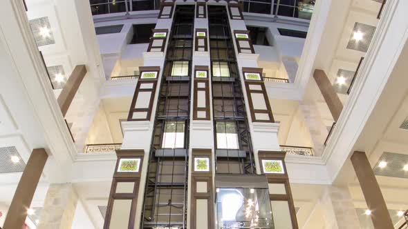 Motion Elevators at the Modern Shopping Mall Timelapse Hyperlapse