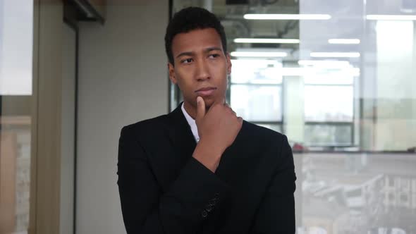 Pensive Black Businessman, Brainstorming, Thinking