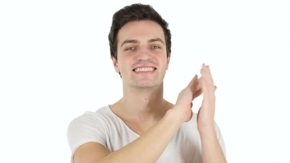 Clapping, Applauding Handsome Man, White Background