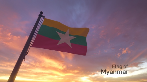 Myanmar Flag on a Flagpole V3