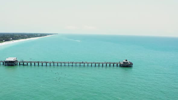 Aerial Drone View of Pier in the Ocean in Suny Day