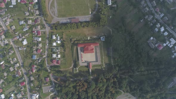 Aerial view of a palace and its surroundings