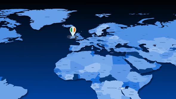 Ireland Location Tracking Animation On Earth Map