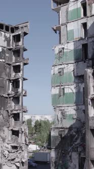 Vertical Video of a House Destroyed By the War in Ukraine