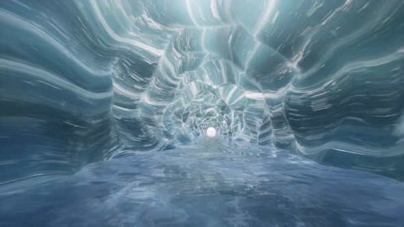 Traveling Slowly Through Blue Ice Cave on Deep Frizzy Landscape