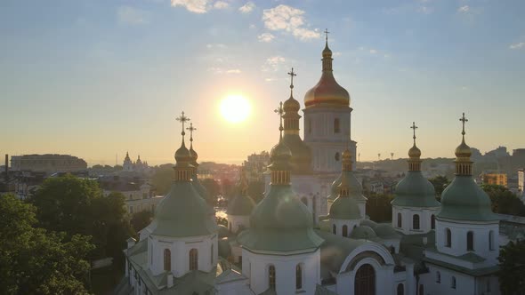 St. Sophia Church in the Morning at Dawn. Kyiv. Ukraine. Aerial View