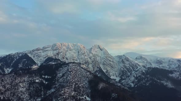 Rocky Mountain Summit And Steep Slopes Of Tatra Mountain In Europe - aerial shot