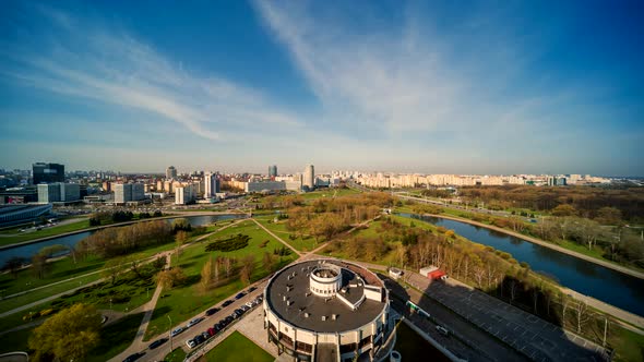 Morning Timelapse of the Panorama of the Capital of Belarus Minsk