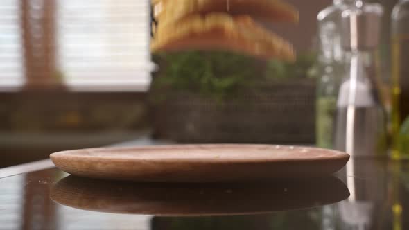 Stack of Delicious Pancakes Drops in Wooden Plate