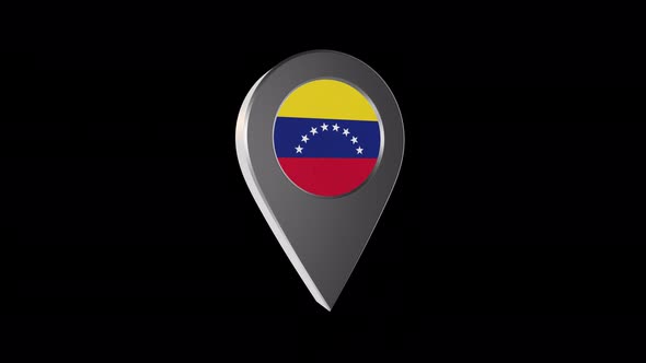 3d Animation Map Pointer With Venezuela Flag With Alpha Channel - 4K