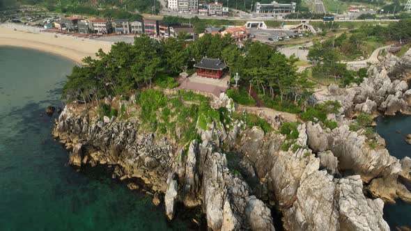 Aerial: South Korea Rock Formations in Gangwon-do. Chuam Chotdaebawi Rock.