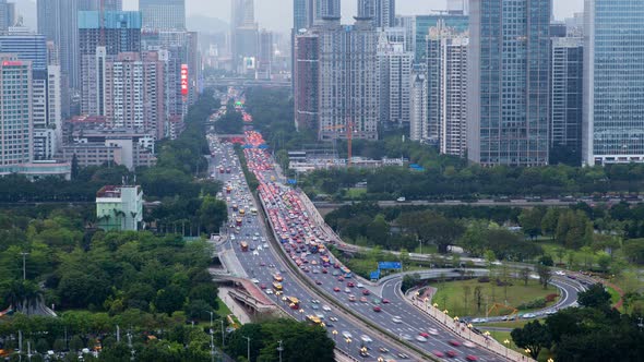 Guangzhou Middle Avenue Heavy Traffic in China Timelapse