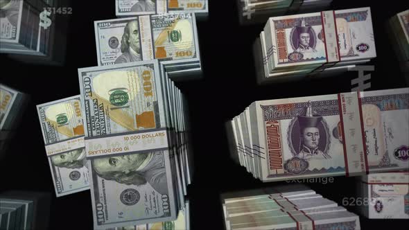 US Dollar and Mongolia Togrog money exchange loop