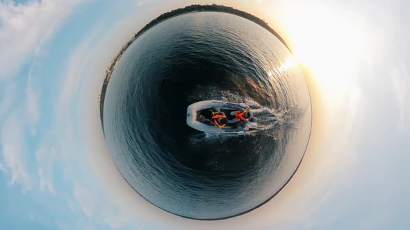 360-Degree Reverse Panorama of Men Onboard of the Dinghy