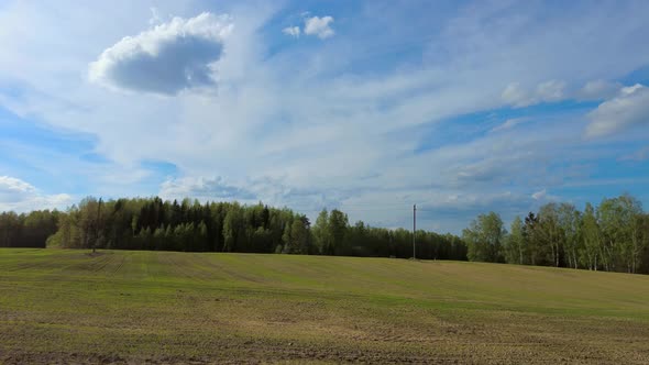 Spring rural landscape, gimbal shooting