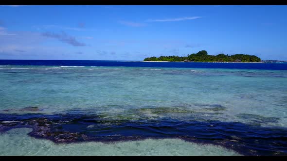 Aerial drone view panorama of idyllic sea view beach time by blue water and clean sand background of