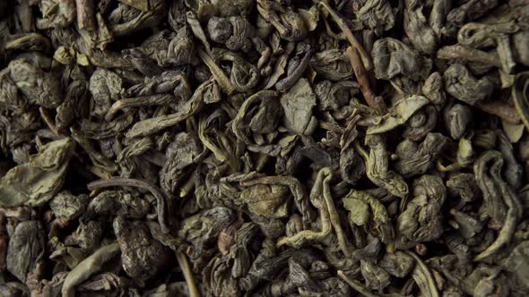 Gunpowder Green Chinese tea close-up. 