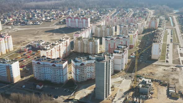 Gomel, Belarus. Construction Crane Is Involved In Construction Of A New Multi-storey Residential