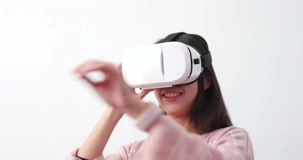 Woman watching with VR device at home