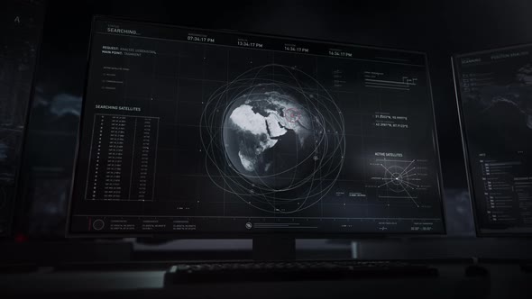 Pointing Out Uzbekistan Area On Phantom Image Of Earth In Surveillance System alt