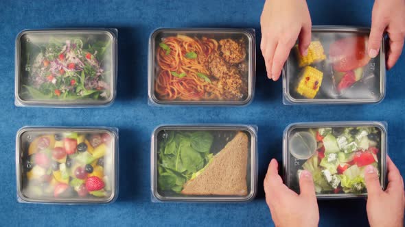 Take Away Meals Top View Food Delivery in Closed Disposable Containers Balanced Nutrition