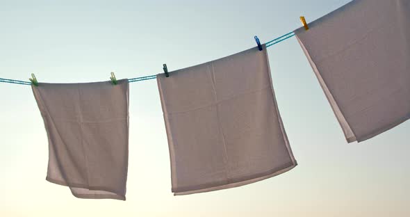 Drying White Towel at Outdoor