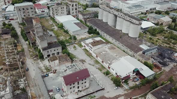 Flying Over Abandoned Industrial Factory Buildings