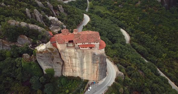 Aerial View Of The Mountains And Meteora Monasteries In Greece