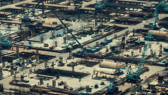 Time Lapse of Construction Site with Heavy Construction Machinery in Metropolis alt