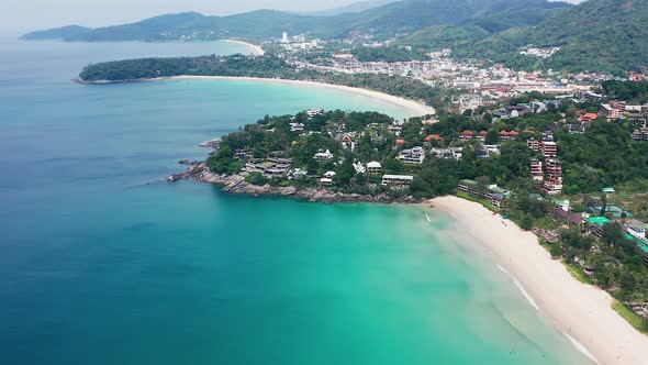 Aerial View of Kata and Kata Noi Beach in Phuket Province in Thailand