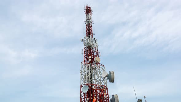 Time Lapse of Telecommunication Tower Against Sky and Clouds in Background