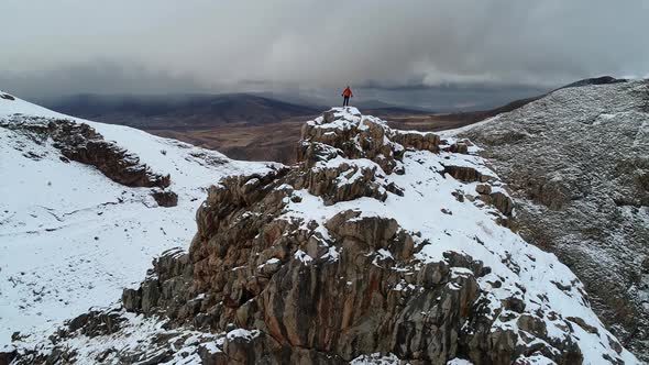 Man Hiker On A Top Of A Mountain