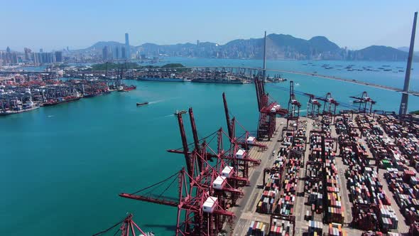 Commercial port terminal of Hong Kong, Aerial view.
