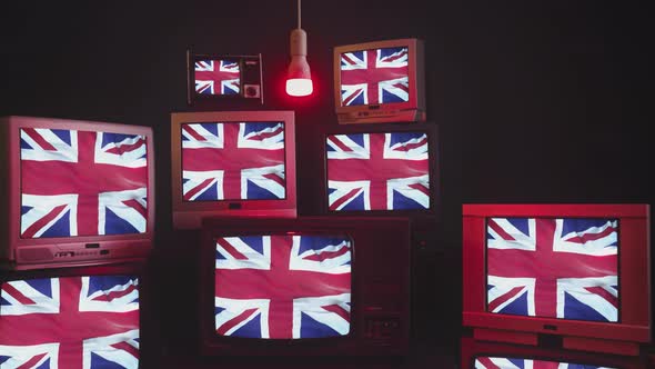 The National Flag of Great Britain on Old TV