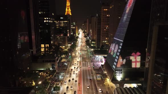 Night scape downtown Sao Paulo Brazil. Night city landscape of downtown district