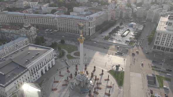 Kyiv. Ukraine: Independence Square, Maidan. Aerial View, Slow Motion, Flat, Gray