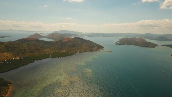 Aerial View Tropical Lagoon,sea, Beach. Tropical Island. Busuanga, Palawan, Philippines