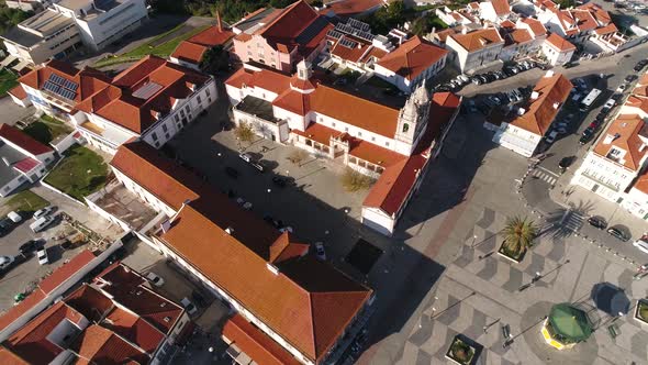 Aerial view of Church of Nossa Senhora da Nazare on the hilltop Nazare