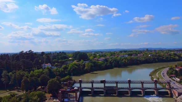 Aerial View Of River's Dam