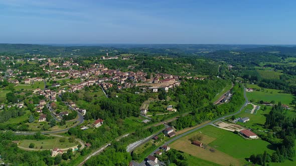 Belves village in Perigord in France seen from the sky