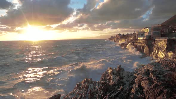 promenade after a storm at sunset