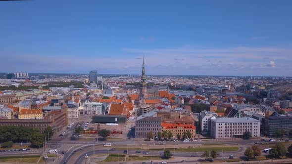 Beautiful Aerial View Over Riga City with Old Town