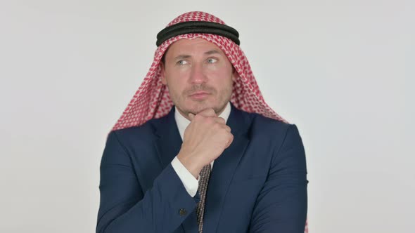 Pensive Arab Businessman Thinking, White Background